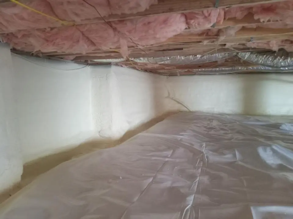 Crawl space encapsulation with closed-cell spray foam for Roof Leak Repair in Cambridge